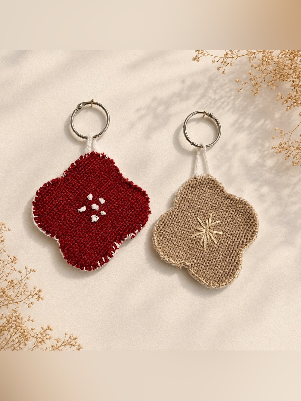 Handmade Knit Clover Keychain with Embroidered Star